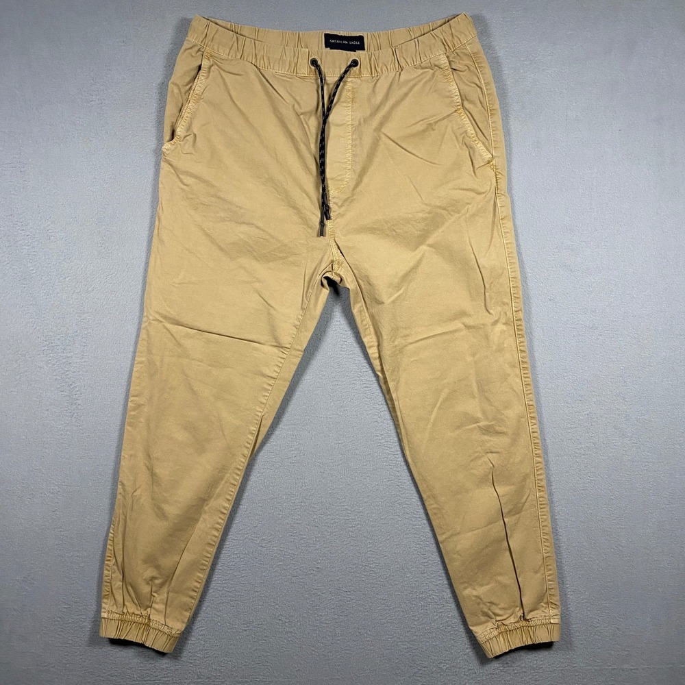 American Eagle Joggers Mens Medium Tan Khaki Next Level Flex Elastic Waist Pants